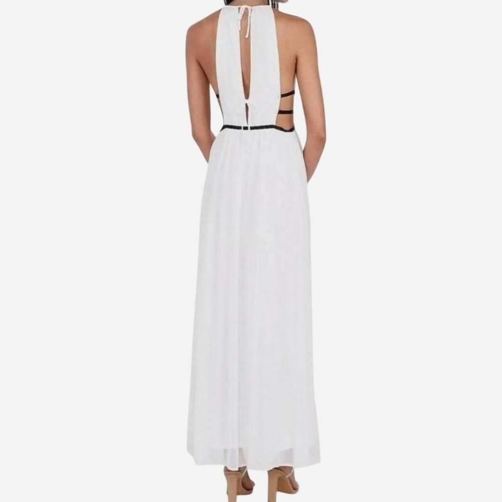 EXPRESS White maxi dress with black belt and tie back detail